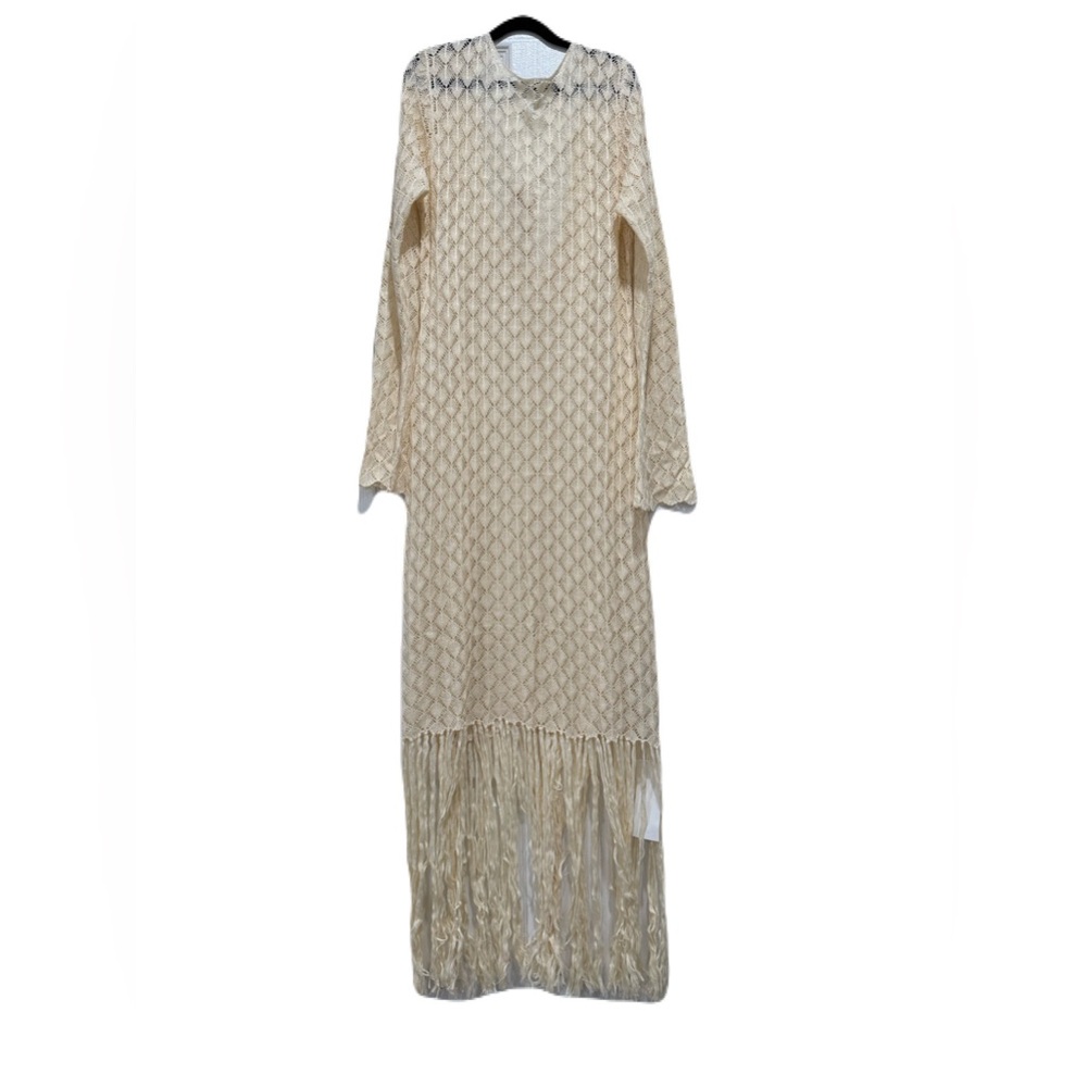 Cream Long Sleeve Fringe Dress